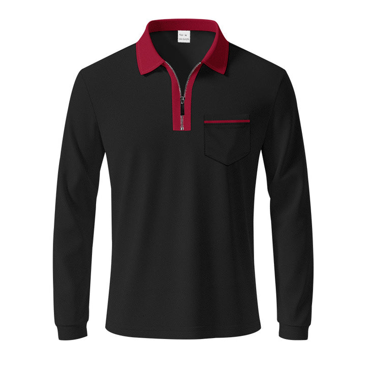 Herren Langarm-Polo mit Reißverschluss und Brusttasche Aliams