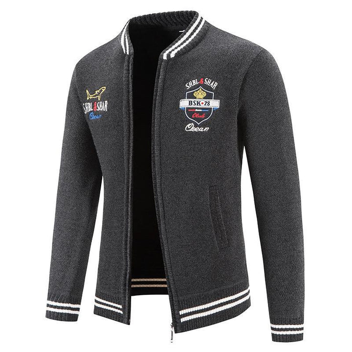 Herren sportliche Strickjacke mit Stehkragen und abwechslungsreicher Stickerei Aliams