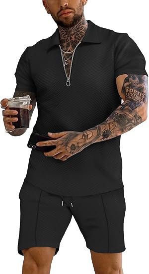 Herren sportliches Oberteil und Shorts Set mit strukturiertem Design Aliams