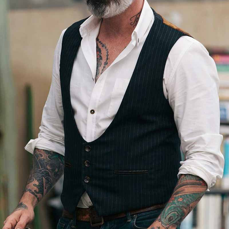 Herren stilvolle Vintage Weste mit Nadelstreifen und Knopfdetails Aliams