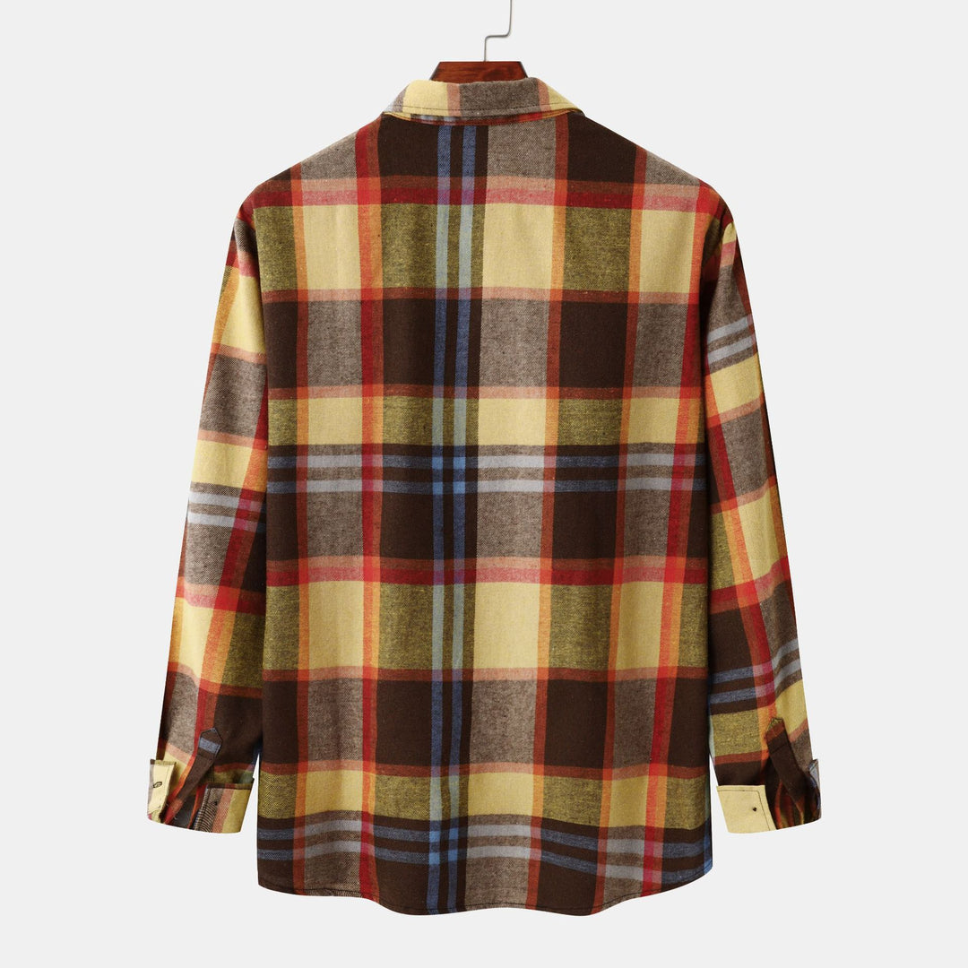 Herren Flanellhemd mit kariertem Muster und praktischen Taschen Aliams