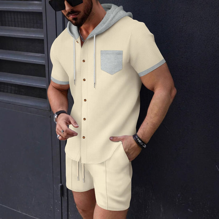 Herren Kurzarm-Hemd und Shorts-Set mit Kapuze Aliams