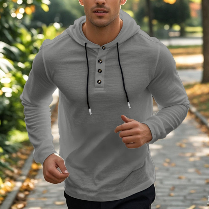 Herren Kapuzenpullover mit modischer Knopfleiste und sportlichem Schnitt Aliams