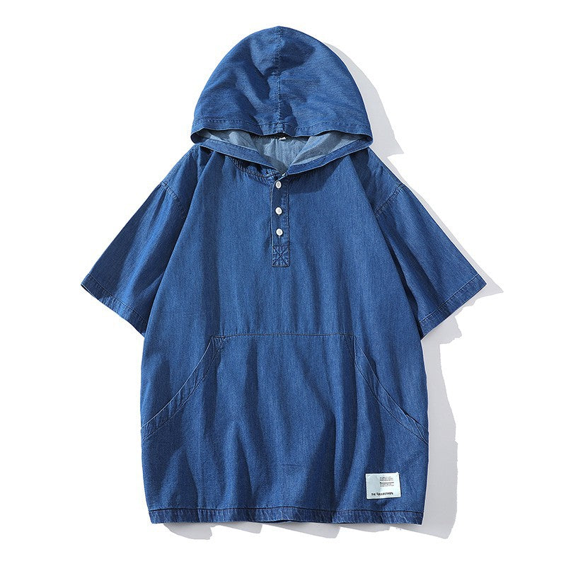 Herren Kapuzen-T-Shirt mit eleganter Knopfleiste und praktischen Taschen Aliams