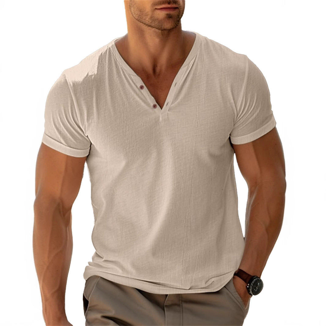 Herren Kurzarm Henley-Shirt mit dekorativen Knöpfen und lässigem Schnitt Aliams