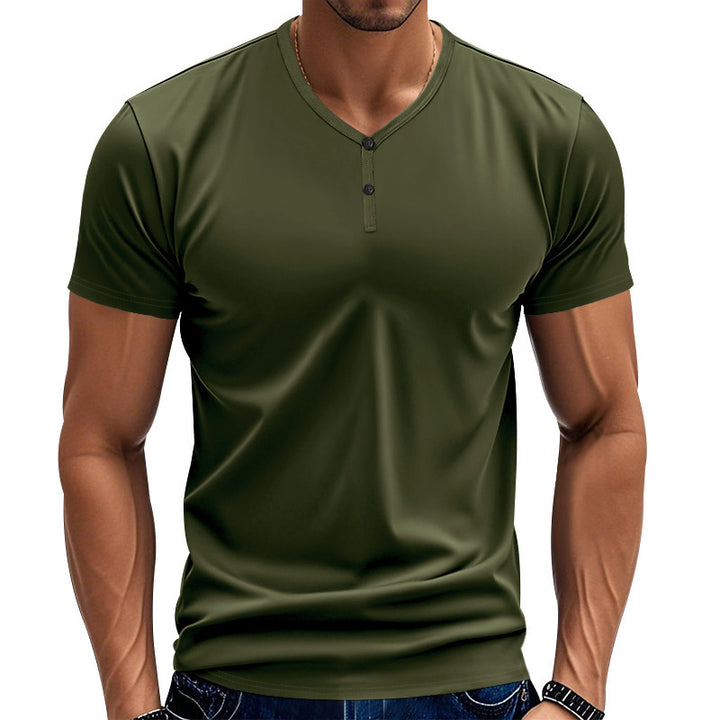 Herren Kurzarm Henley-T-Shirt mit modischem V-Ausschnitt und Knopfdetails Aliams