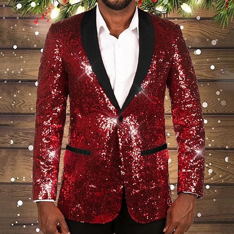 Herren glitzernder Pailletten Blazer mit schwarzem Revers Aliams
