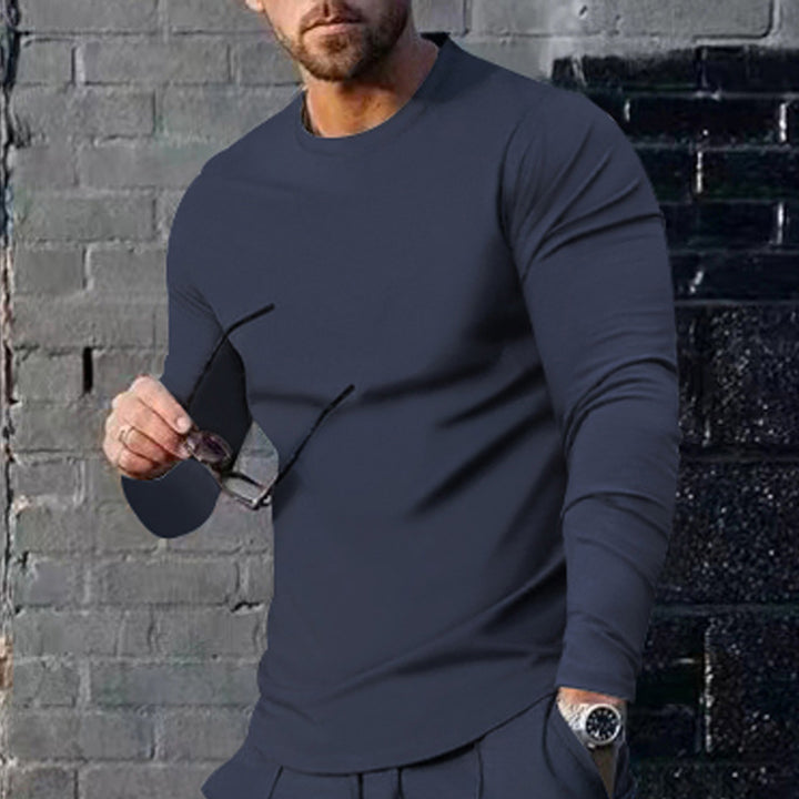 Herren hochwertiges Langarmshirt mit stylishem Rundhalsund und weicher Baumwollmischung Aliams