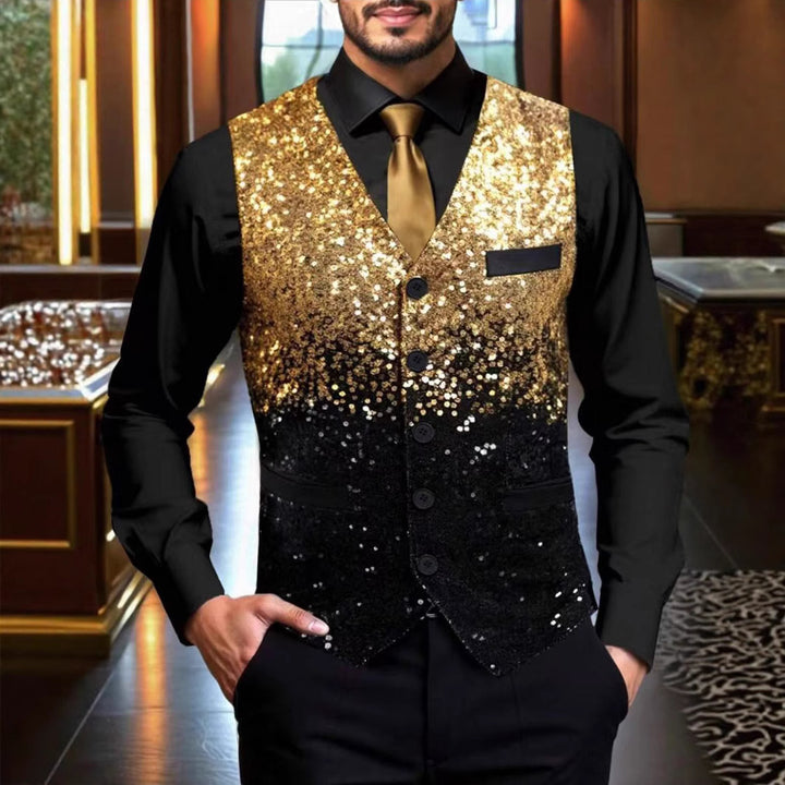 Herren extravagant glitzernde Pailletten-Weste mit modernem Schnitt Aliams