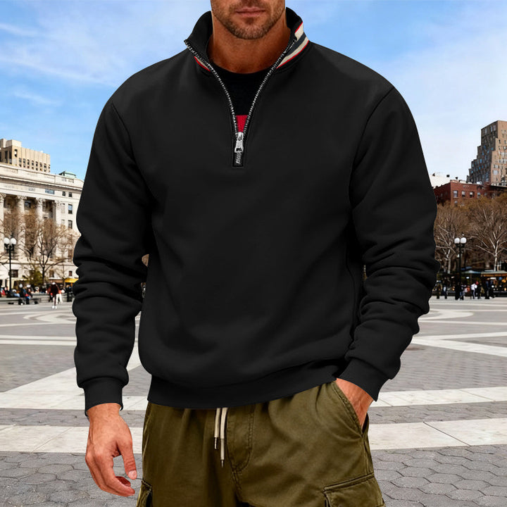 Herren Fleece-Pullover mit halbem Reißverschluss und farblich abgestimmtem Kragen Aliams