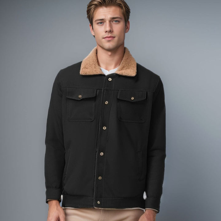 Herren schicke Arbeitsjacke mit weichem Kragen aus Kunstfell Aliams