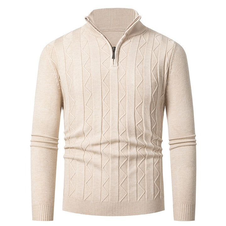 Herren Pullover mit modernem Stehkragen und strukturiertem Zopfmuster Aliams