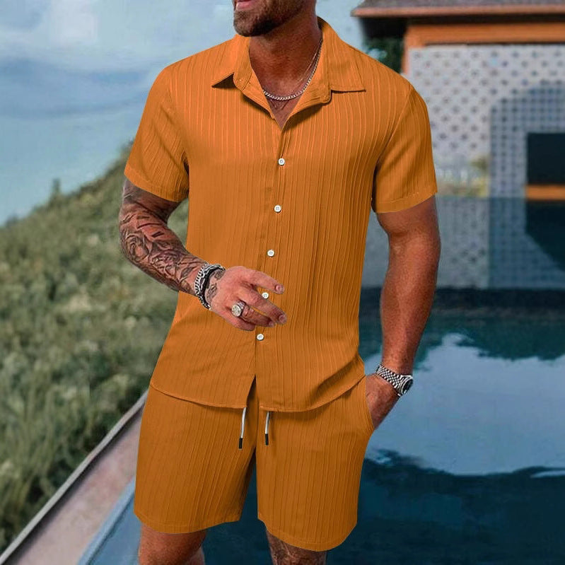 Herren Kurzarm Hemd und Shorts im Streifenlook Aliams