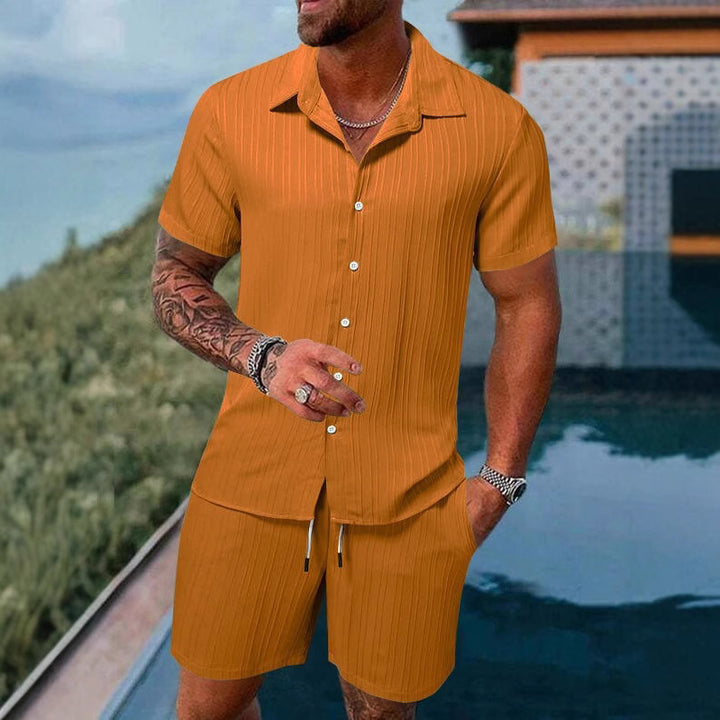 Herren Kurzarm Hemd und Shorts im Streifenlook Aliams