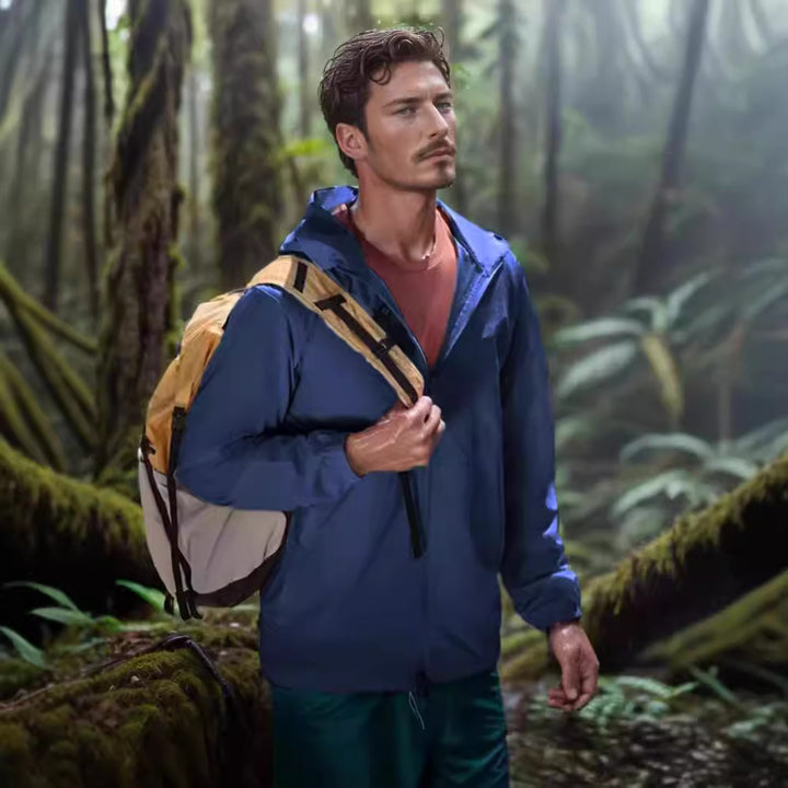 Herren funktionale Outdoor-Jacke mit verstellbarem Kapuzenkragen und atmungsaktiven Einsätzen Aliams