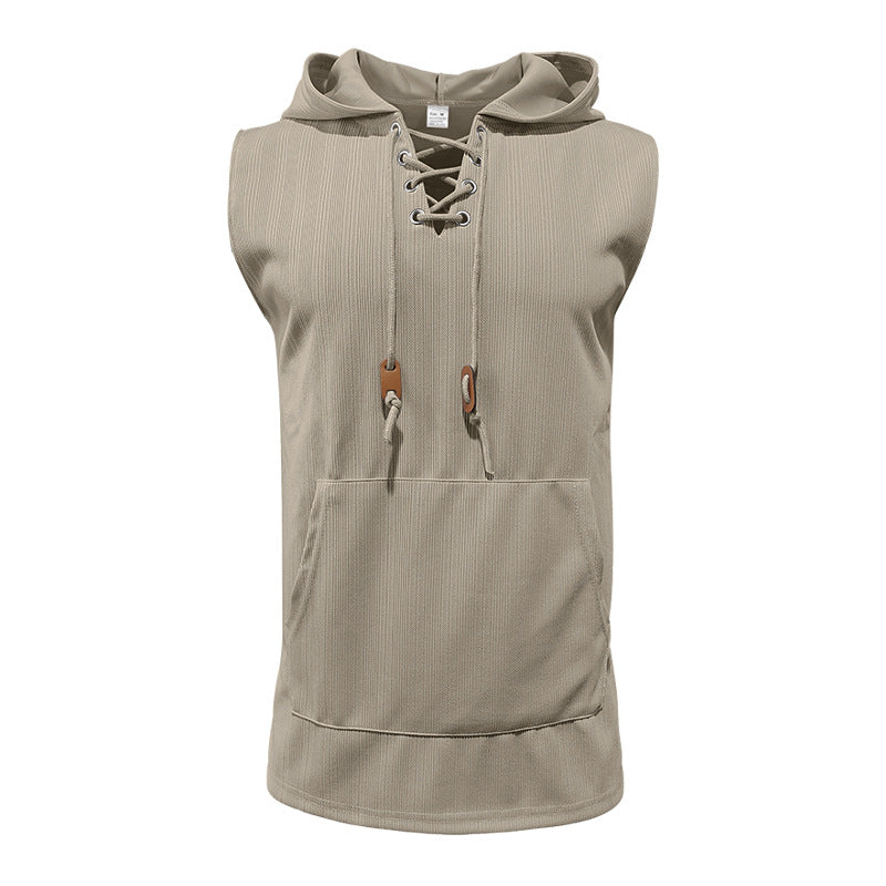 Herren ärmelloses Kapuzenshirt mit modischem Schnürdesign Aliams