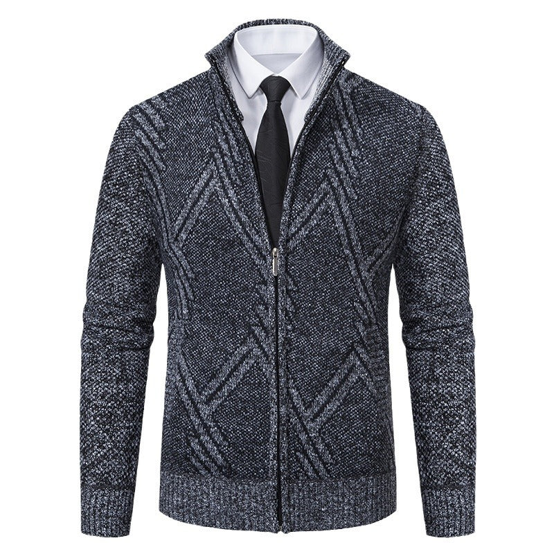 Herren elegante Strickjacke mit strukturiertem Zopfmuster und hochschließendem Kragen Aliams