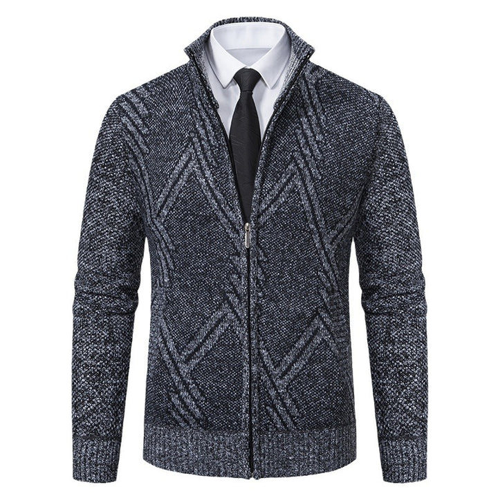 Herren elegante Strickjacke mit strukturiertem Zopfmuster und hochschließendem Kragen Aliams