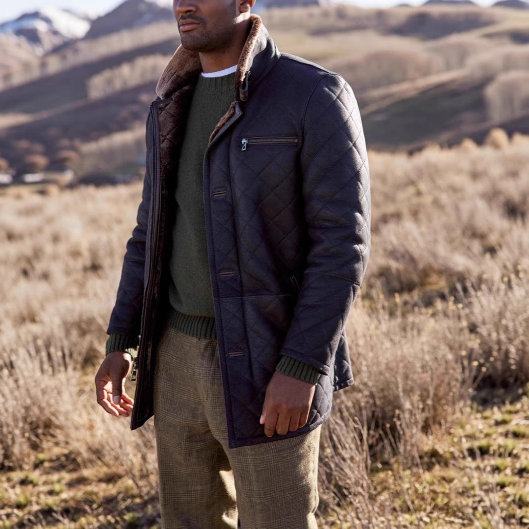 Herren Steppjacke mit luxuriösem Kunstfellkragen Aliams