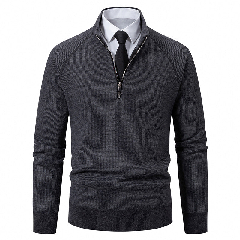 Herren Hochkragen Pullover mit Reißverschluss und strukturierter Oberfläche Aliams