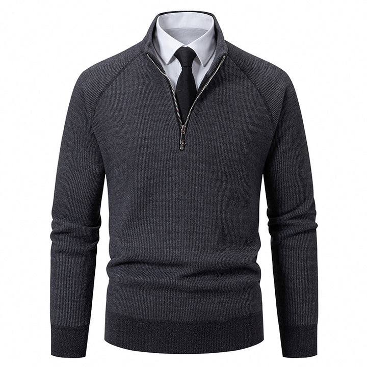 Herren Hochkragen Pullover mit Reißverschluss und strukturierter Oberfläche Aliams