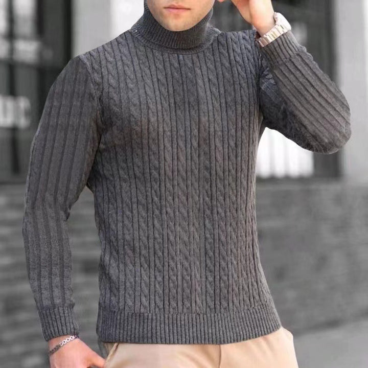 Herren Strickpullover mit modernem Rippmuster und hohem Kragen Aliams