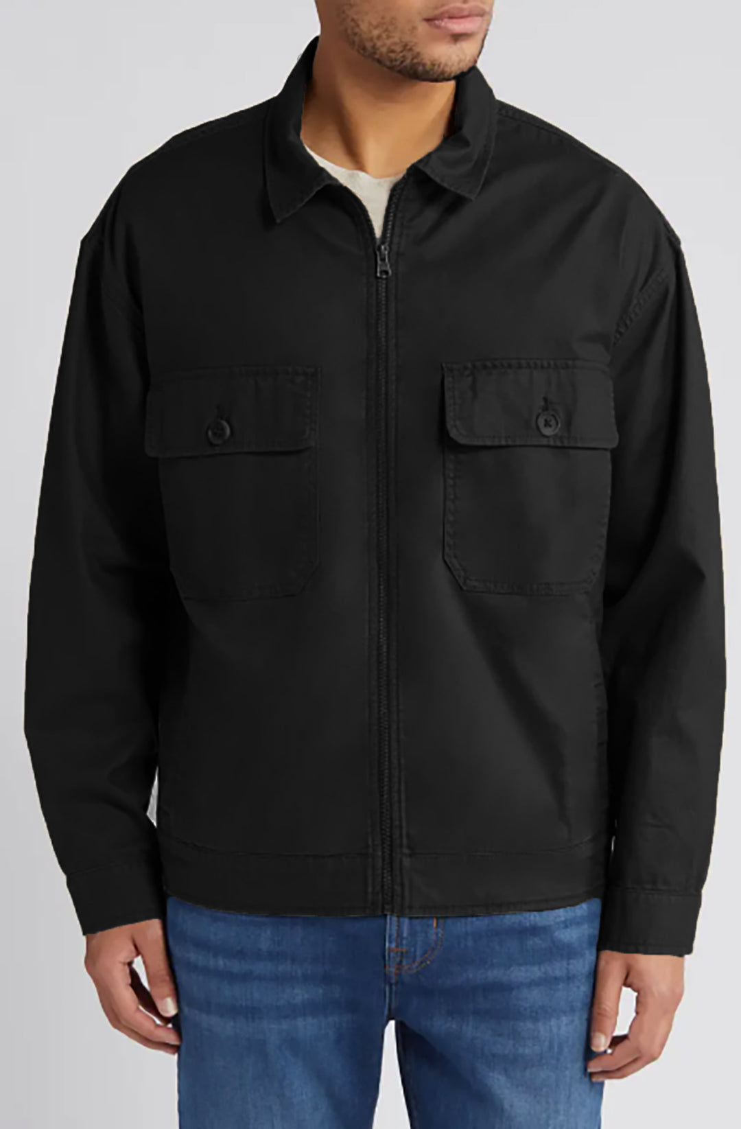 Herren Utility-Jacke mit aufgesetzten Taschen und durchgehendem Reißverschluss Aliams
