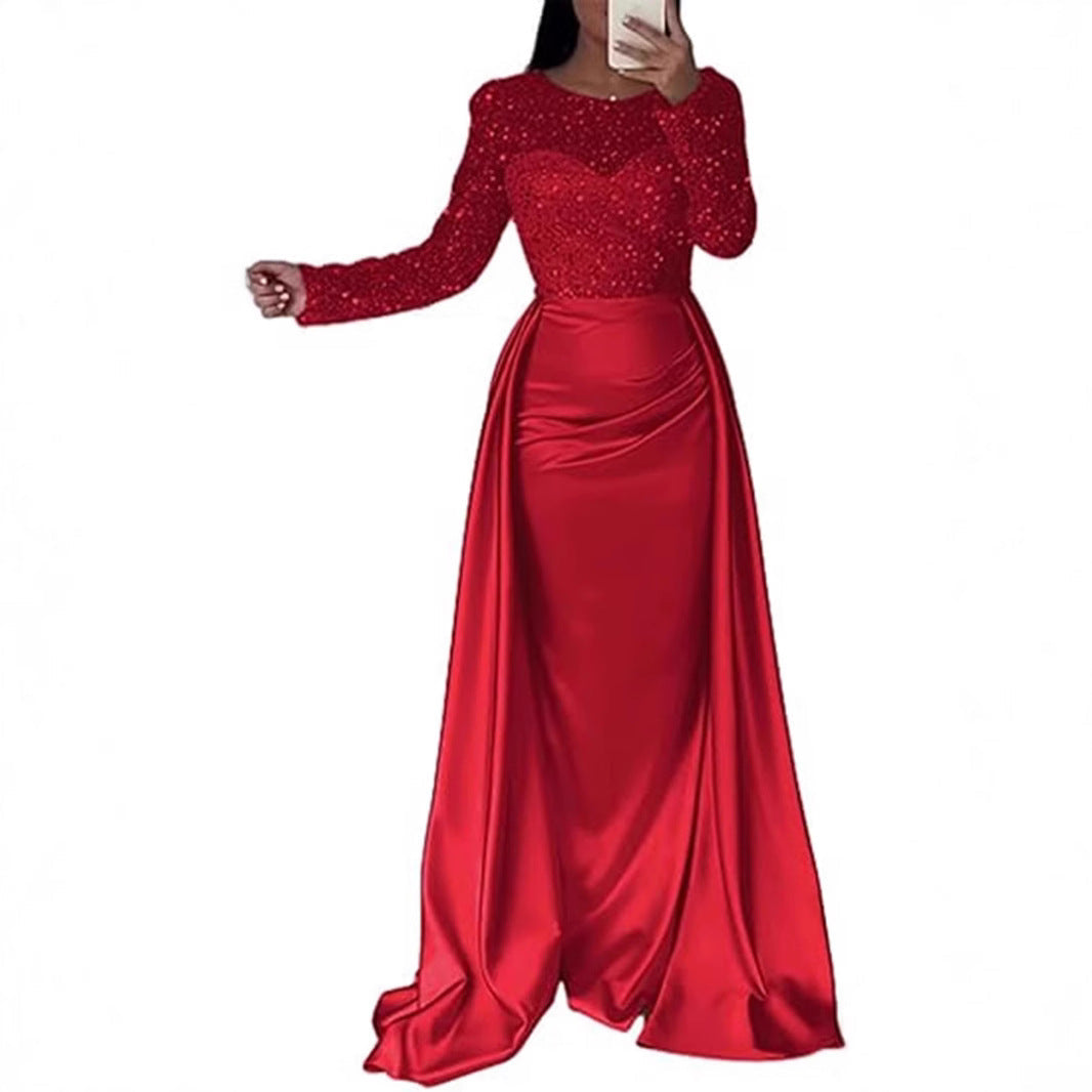 Damen Glamouröses Abendkleid mit Funkelnden Perlen und Fließendem Rock Aliams