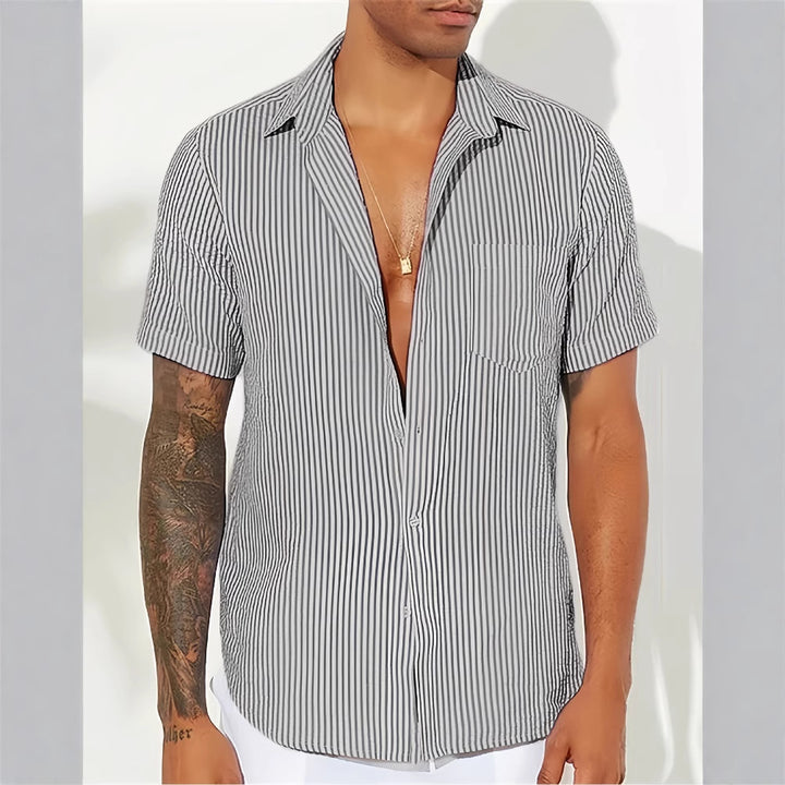 Herren Freizeit gestreiftes kurzärmeliges Button-Up Hemd Aliams