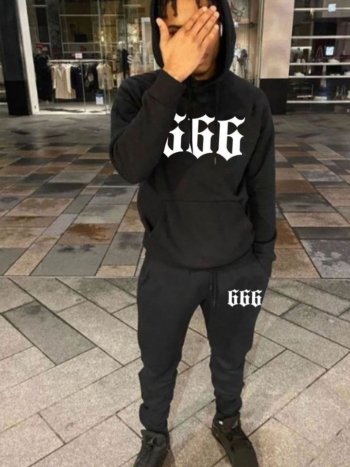 Herren Hoodie und Jogginghose Set mit grafischem Statementdruck Aliams