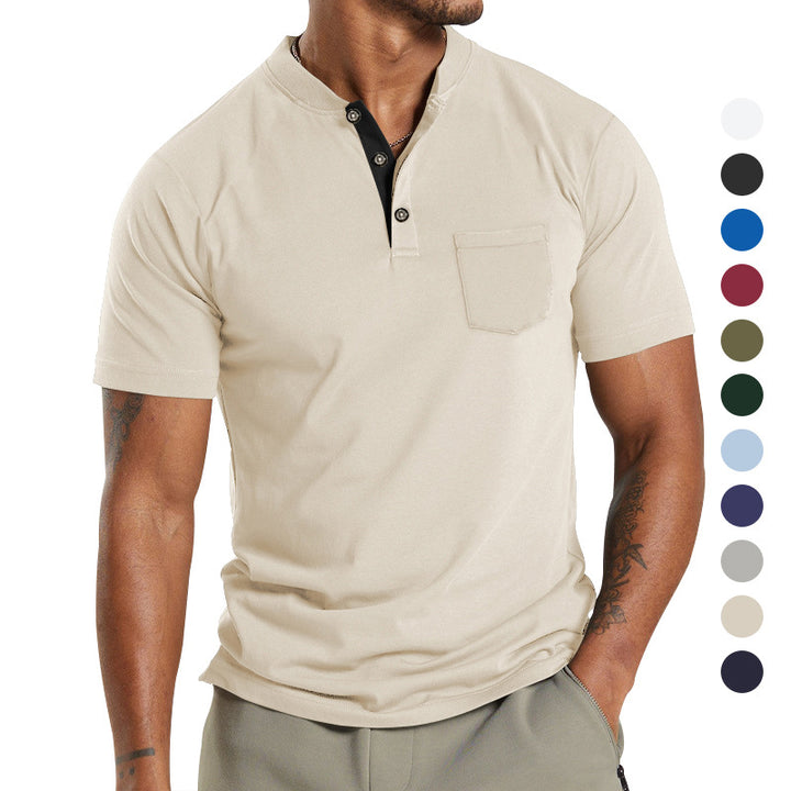 Herren Kurzarm-Henley-T-Shirt mit praktischer Brusttasche und modernem Kragen Aliams