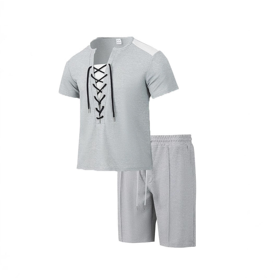 Herren Sportliches Freizeit-Set mit modernem Schnürkragen und Shorts Aliams