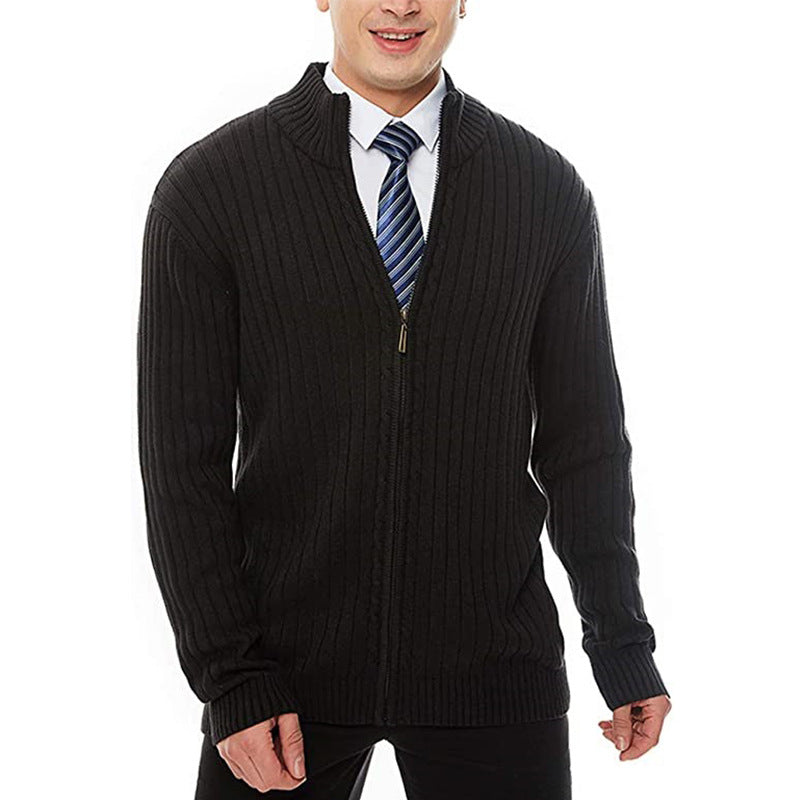Herren Strickjacke mit modernen Zipper-Details und feinem Rippmuster Aliams