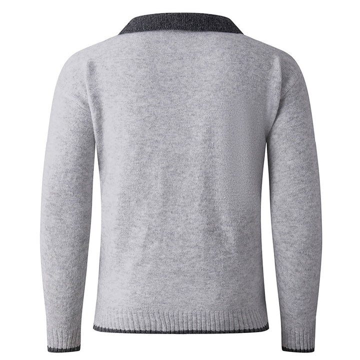 Herren V-Ausschnitt Pullover mit hochwertiger Textur und kontrastierendem Kragen Aliams