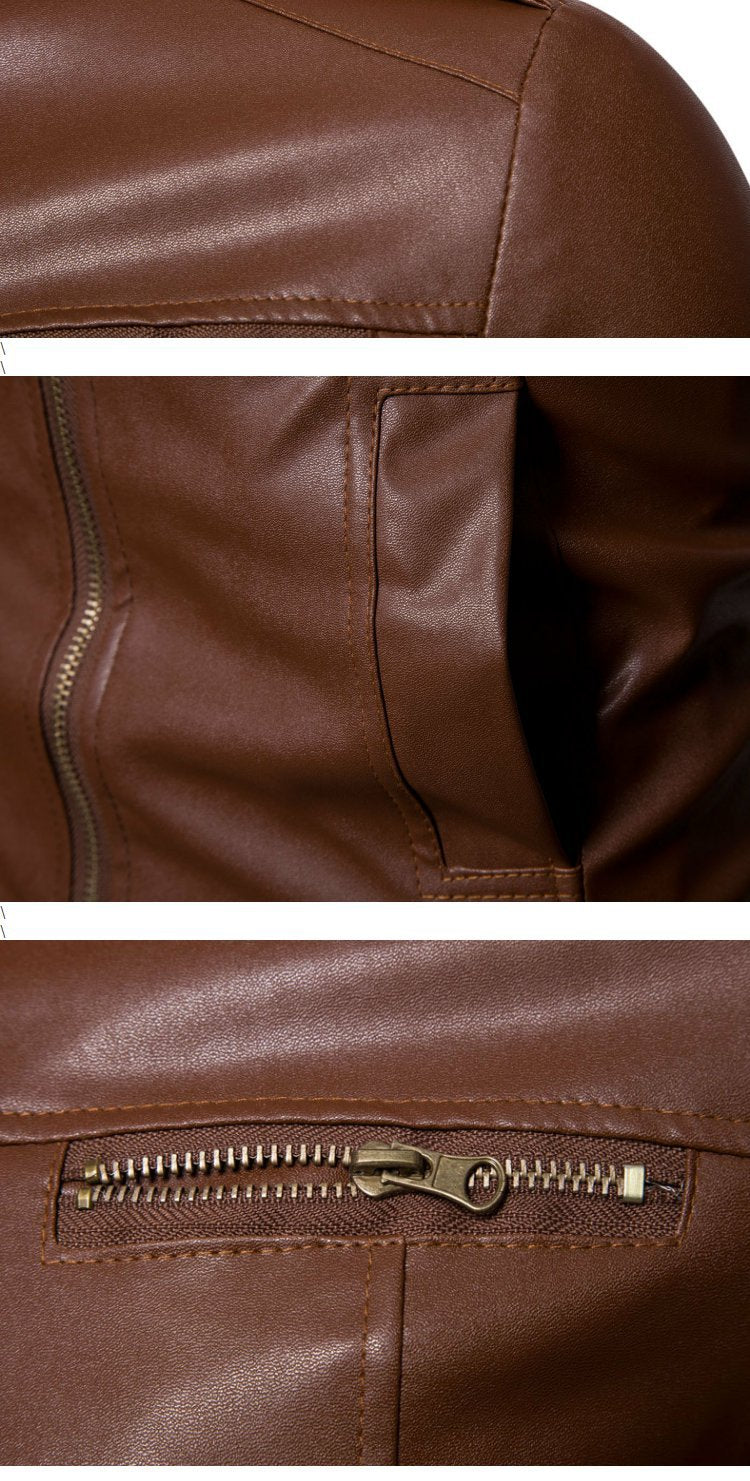 Herren Kunstleder Übergangsjacke mit Stehkragen und modischen Details Aliams