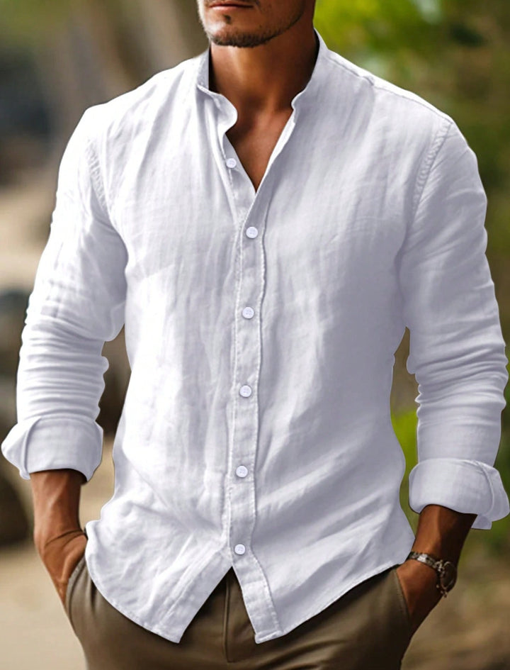 Herren leichtes Leinenhemd mit modernem Stehkragen Aliams