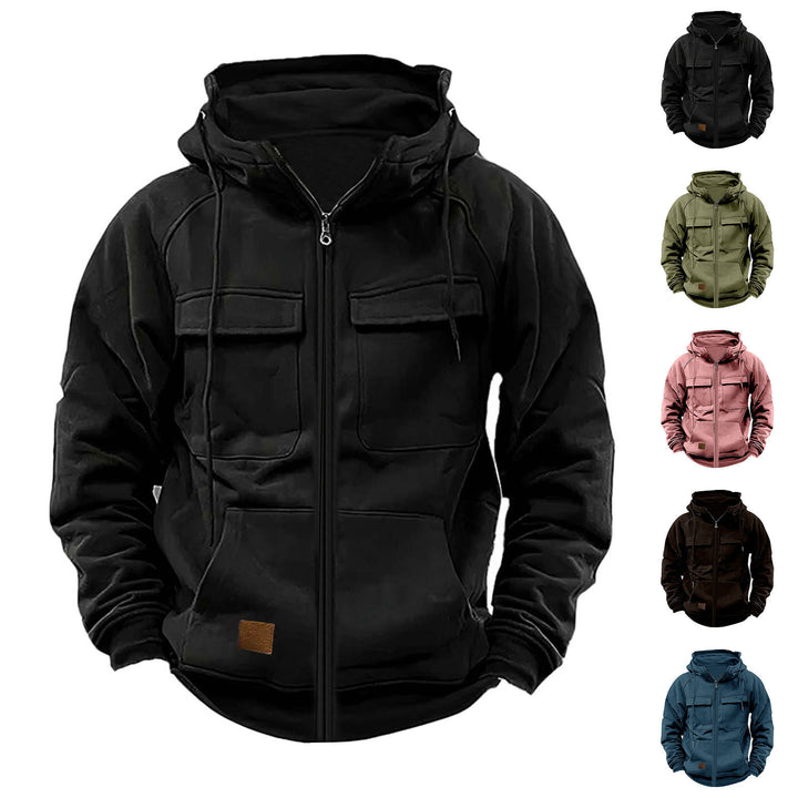 Herren funktionale Jacke mit Kapuze und großen Taschen Aliams