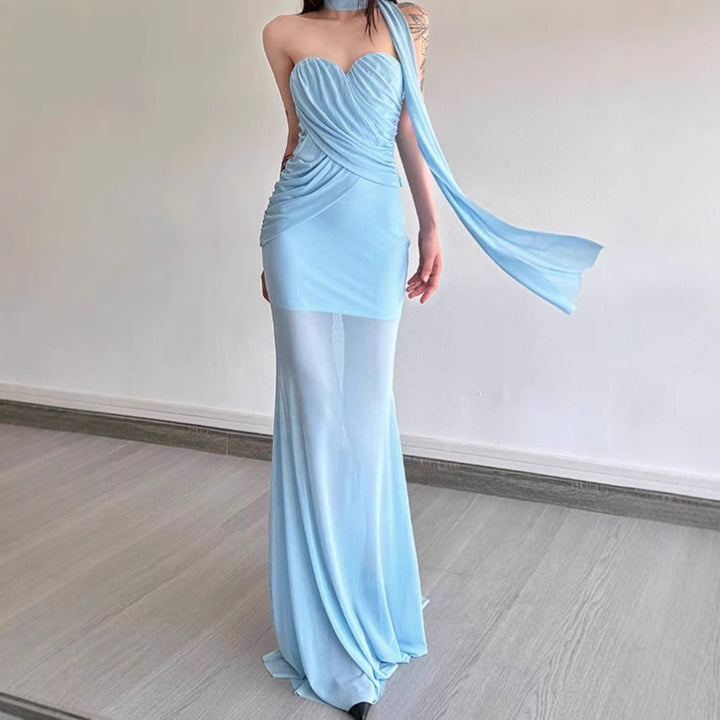 Damen Elegant geschnittenes Maxikleid mit asymmetrischem Ausschnitt und figurformendem Design Aliams