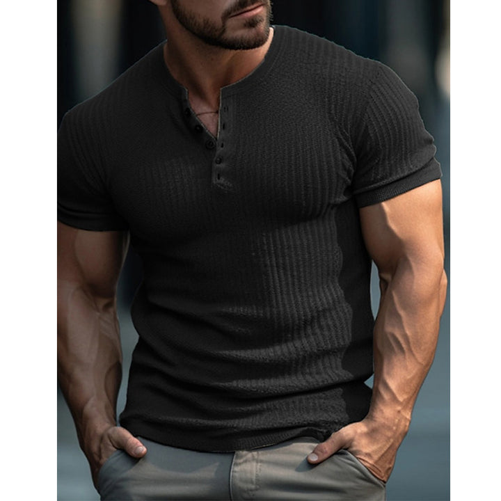 Herren Kurzarm Henley-Shirt mit strukturiertem Design und stylisher Knopfleiste Aliams