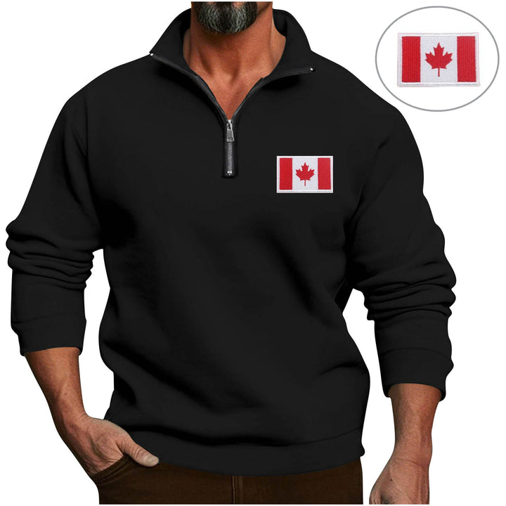 Herren Fleece-Pullover mit halbem Reißverschluss und Flaggenapplikation Aliams