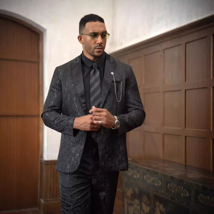 Herren festliches Anzugset mit floralem Jacquard-Muster Aliams