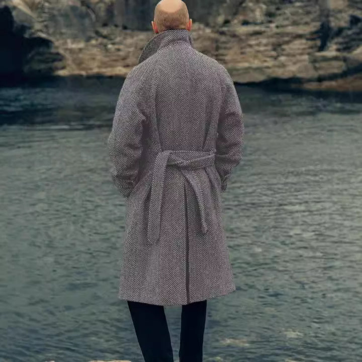 Herren eleganter Wollmantel mit Fischgrätmuster Aliams