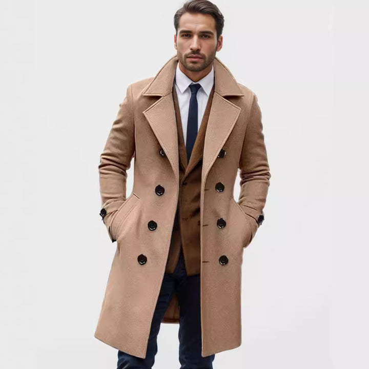 Herren eleganter Wolltrenchcoat mit doppelter Knopfleiste Aliams