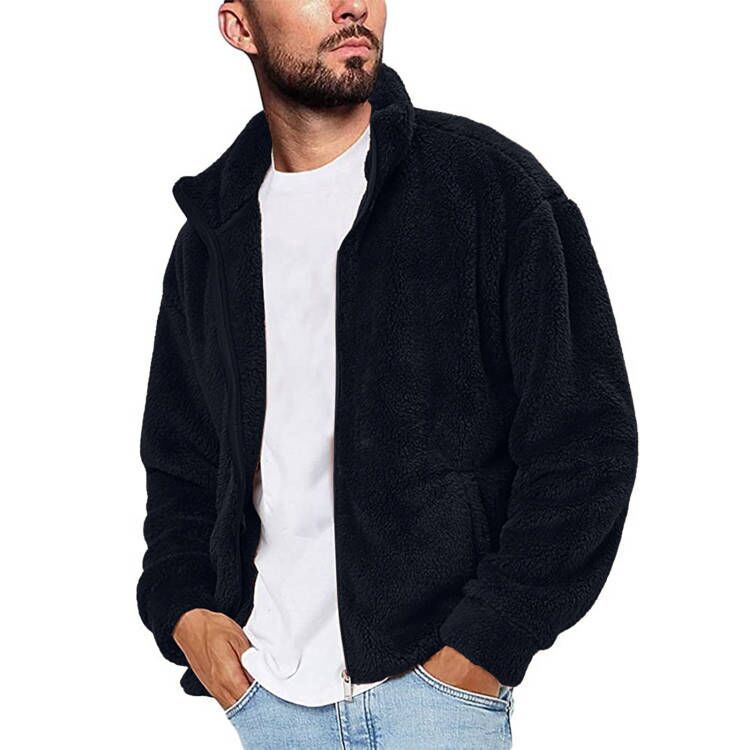 Herren Flauschige Fleecejacke mit hohem Kragen und praktischen Taschen Aliams