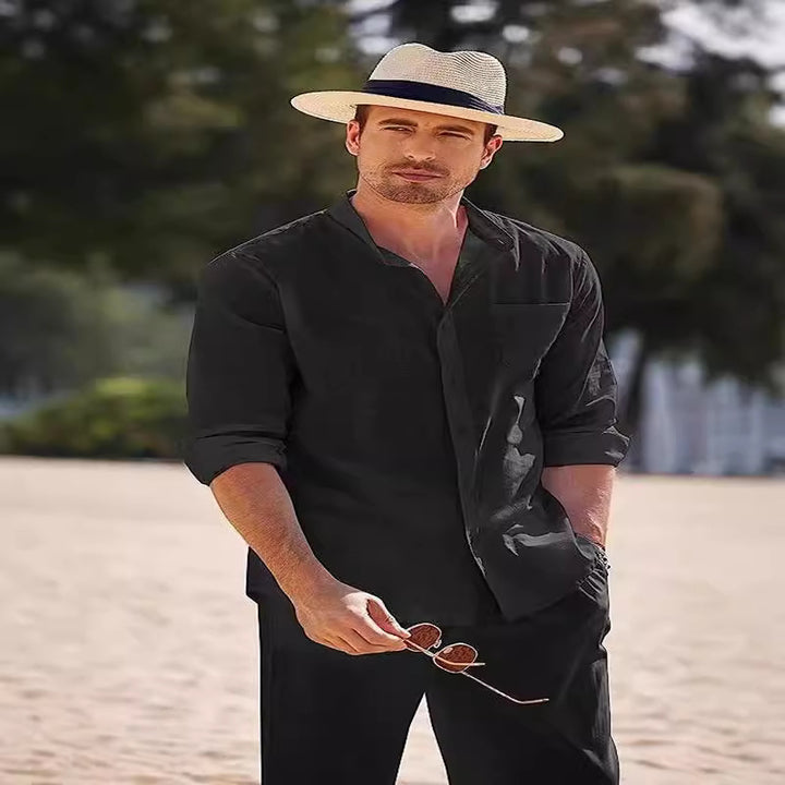 Herren elegantes Langarmhemd mit bequemer Hose Aliams