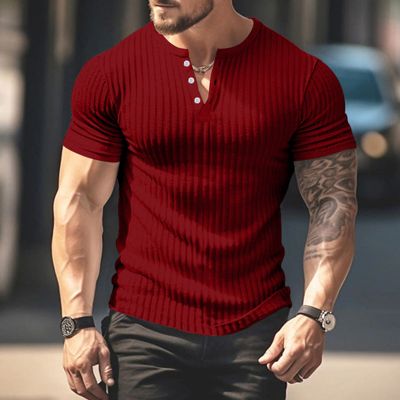 Herren kurzärmeliges Henley-T-Shirt mit strukturiertem Rippdesign und praktischem Knopfverschluss Aliams