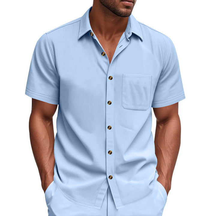 Herren Kurzarm-Hemd mit einer praktischen Brusttasche und modischem Knopfverschluss Aliams