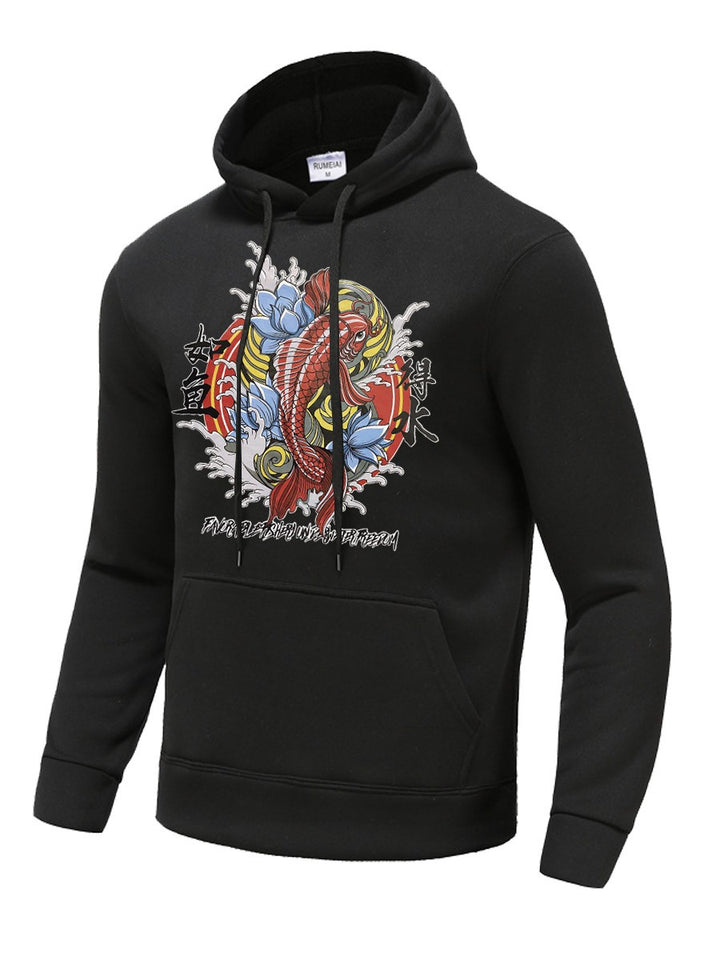Herren Kapuzenpullover mit künstlerischem Koi-Motiv Aliams