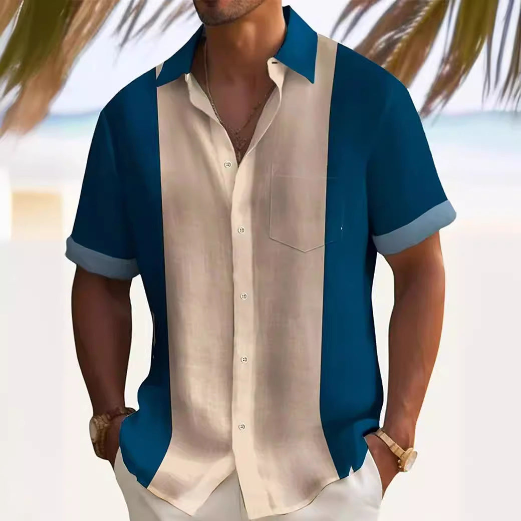 Herren Kurzarmhemd im modernen Farbblockdesign Aliams