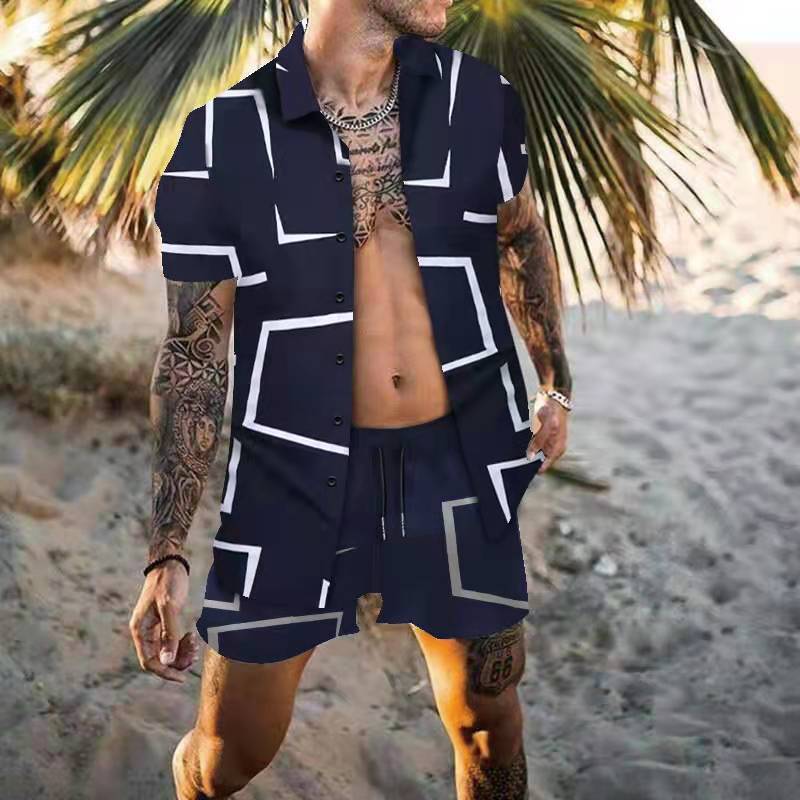 Herren Kurzarm Grafikdruck Sommer Hemd und Shorts Set Aliams